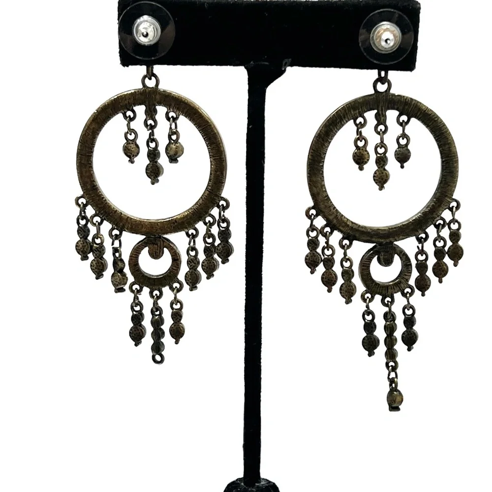 VINTAGE GREEN CRYSTAL CHANDELIER DROP EARRINGS